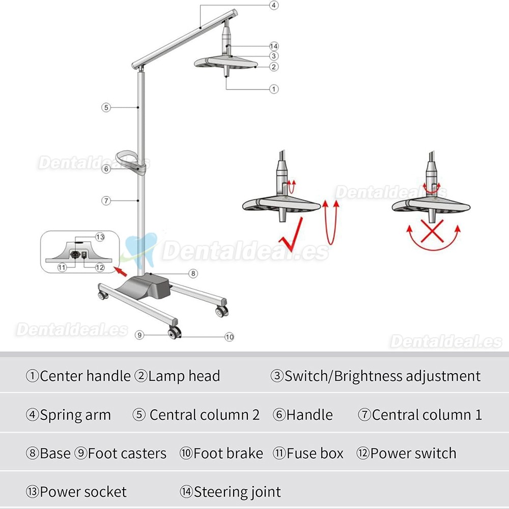 KWS KD-2018L-1 L&aacute;mpara Quir&uacute;rgica Dental LED M&oacute;vil 70W sin Sombras 50000Lux